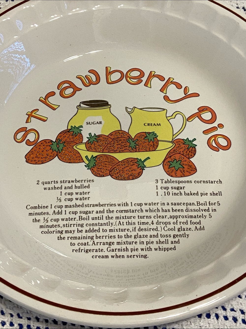 vintage 1980s ceramic Strawberry pie plate manufactured by Hankook / Korea
